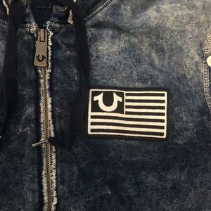 True Religion Zip Up Hoodie With Embroidered Flag Design
